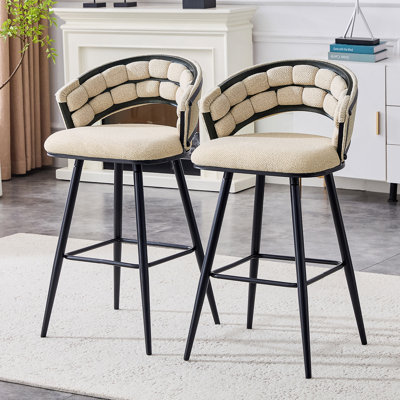 Ensemble de 2 tabourets de bar en velours beige avec pieds en fer noir, tabourets de comptoir modernes pour îlot de cuisine