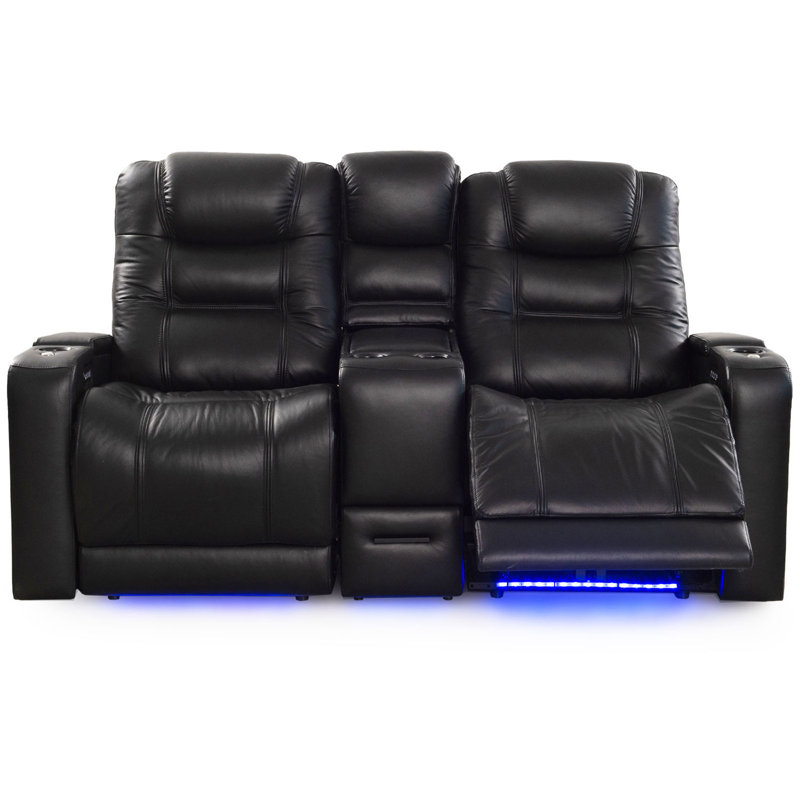Causeuse d'une capacité de 400 lb avec console centrale, Cuir véritable noir