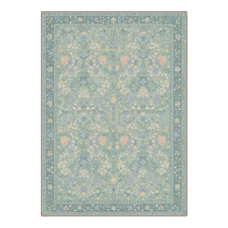 Atascadero Linden Vintage Floral Machine Washable Green Indoor Area Rug with Non-Slip Backing, Rectangle 8' x 10'