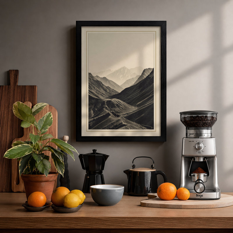 Mountain Road Minimalist - Print, Black, A4 - 29.7 x 21.0 cm