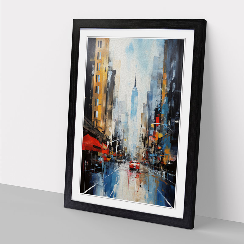 New York Abstract - Single Picture Frame Print on Wood, Black , 34cm H x 25cm W x 2cm D