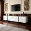  White High Gloss TV Stand with Black Metal Legs, Modern Media Console Unit for Living Room