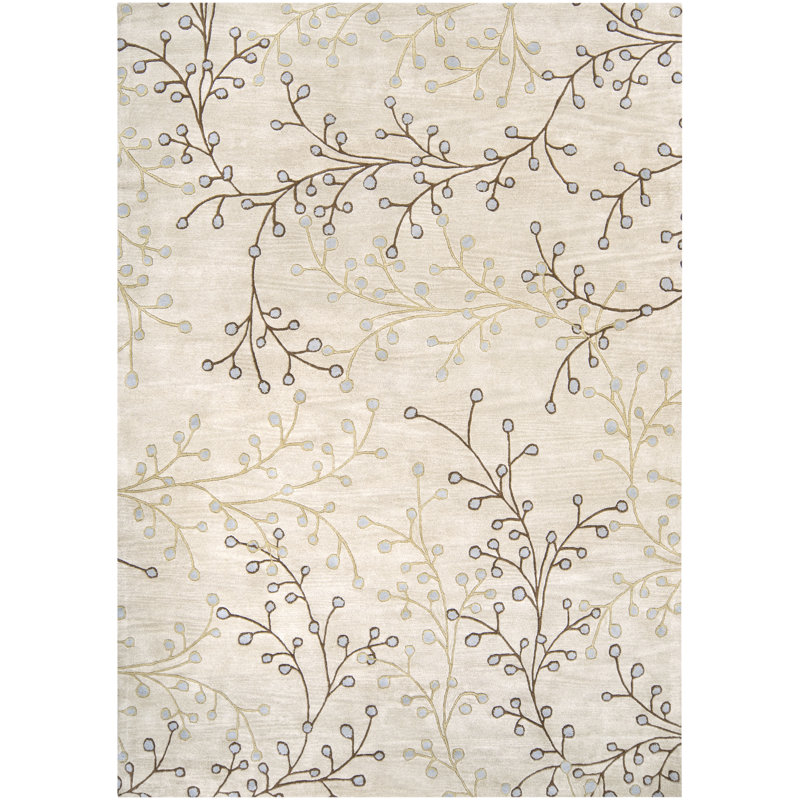 Tapis floral en laine touffeté à la main Elsberry, Rectangle 7 pi 6 po x 9 pi 6 po