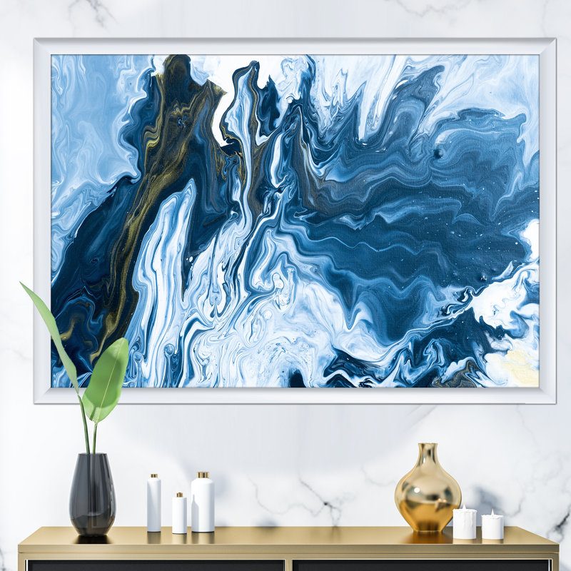 Raoul blanc, gris et blanc, marbre peint à la main acrylique III - reproduction d'art sur toile, H 30 po x l 40 po x 1,5 po