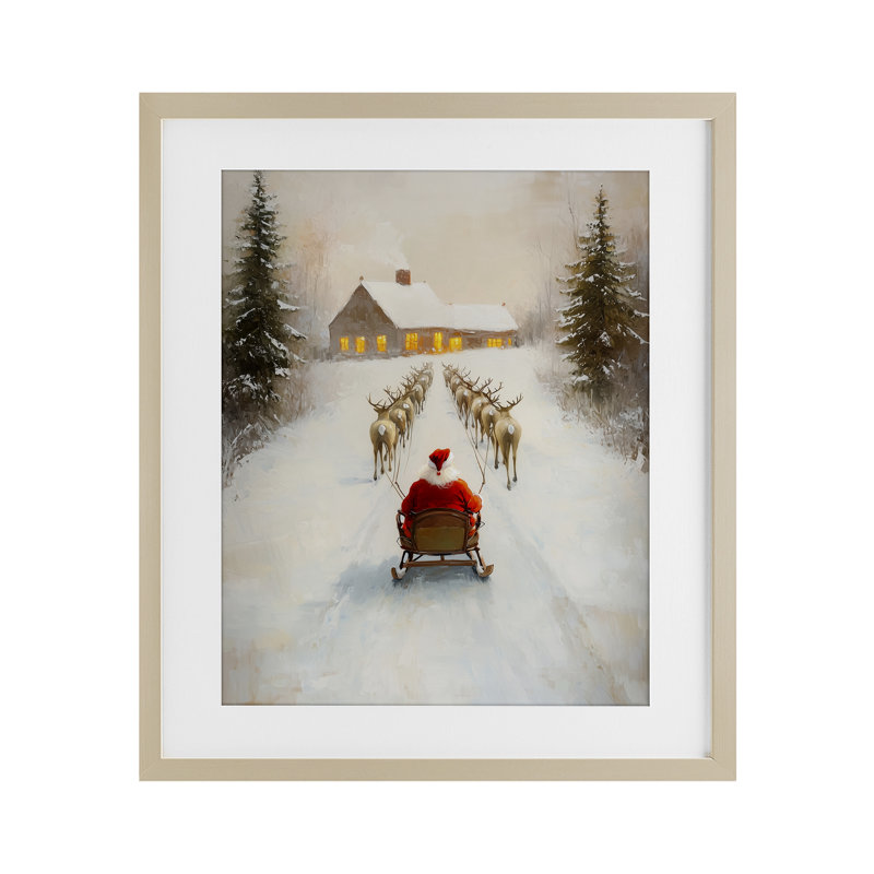 Père Noël visite en traîneau, impression encadrée sous verre, design par Arlington Prints, H 21 po x l 17 po
