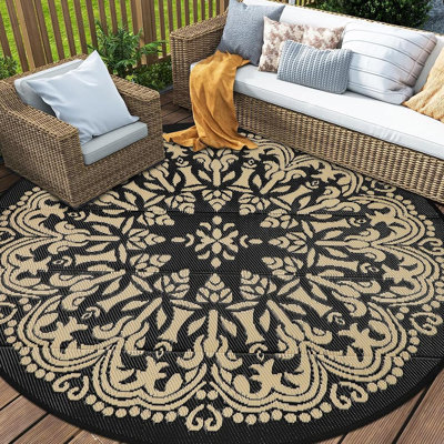 Round Outdoor Rugs for Patio 10Ft Waterproof Patio Rugs Clearance Plastic Lightweight RV Camping Mat Circle Outdoor Area Rug for Porch Camper Deck Beach Balcony Backyard