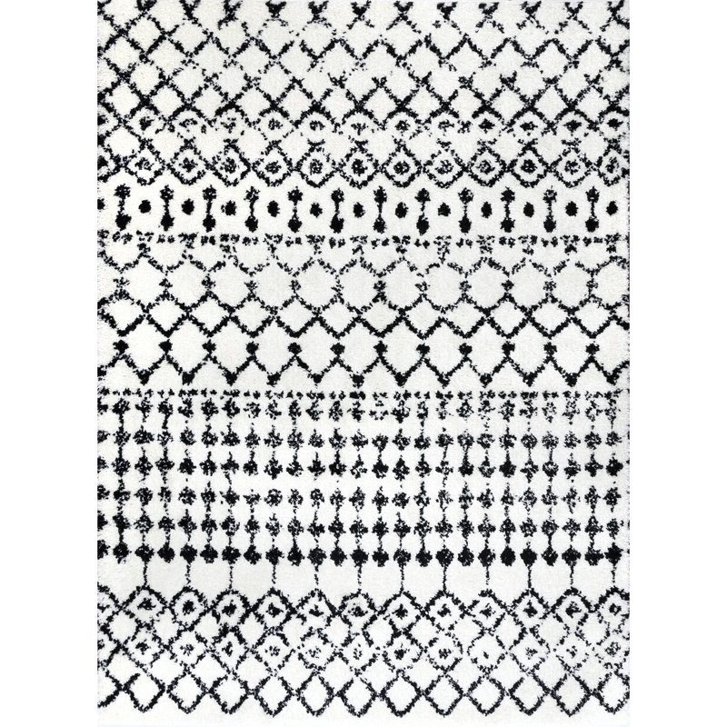 Tapis à poil long noir à motif géométrique Mission, Rectangle 3 pi x 5 pi