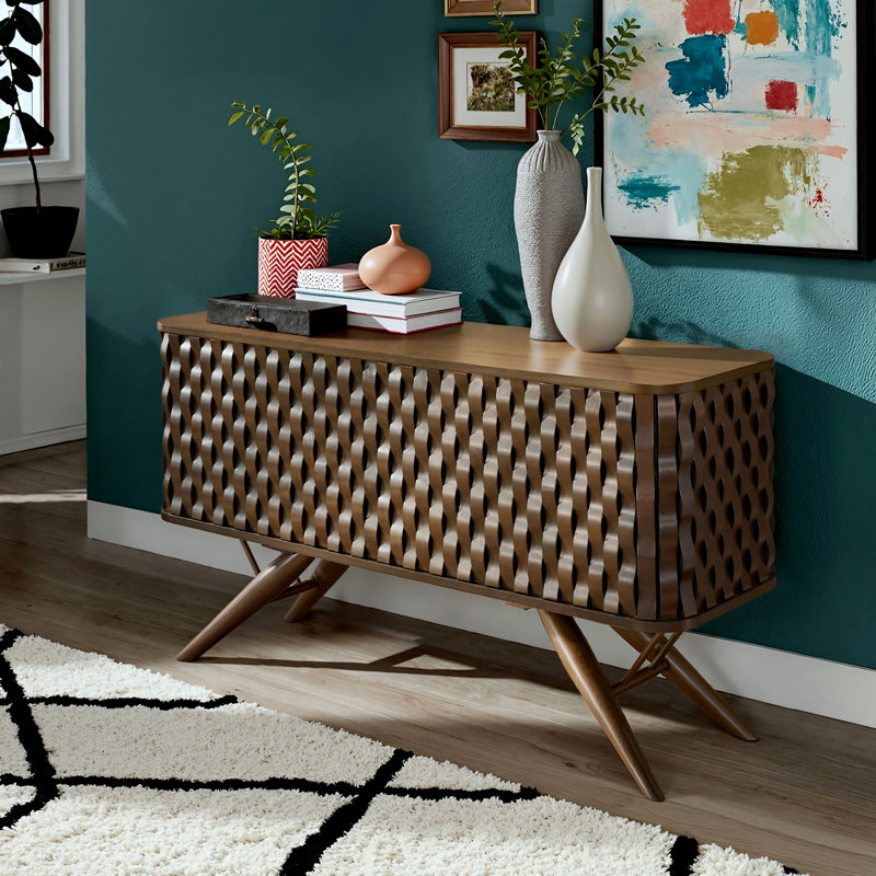 Upton Two-Tone Walnut Finish Rippled Wood Design Server