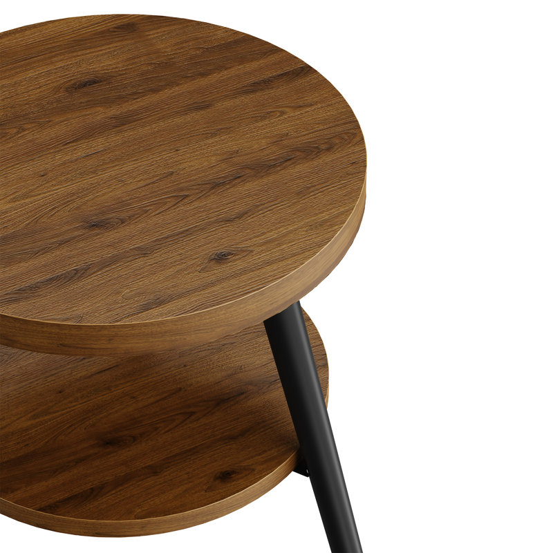 Table de bout ronde avec 3 pieds et 2 niveaux de rangement, Noyer foncé