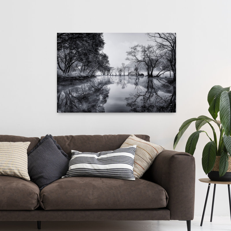 Art contemporain, paysage serein paisible au lever du soleil, H 32 po x l 48 po