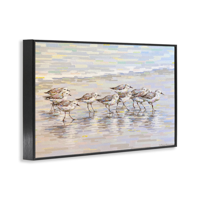 «Follow Me Sandpiper», art de la giclée encadrée, design par Linda Sperruche, H 12 po x l 18 po, Giclée encadrée noir minuit