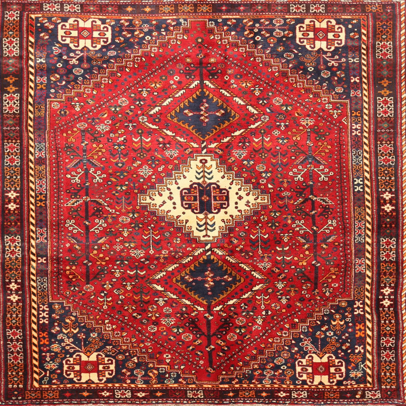 Tapis traditionnel rouge / noir Mayaguana, Carré 3 pi