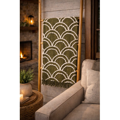 Jeté en coton vert avec motif en arche