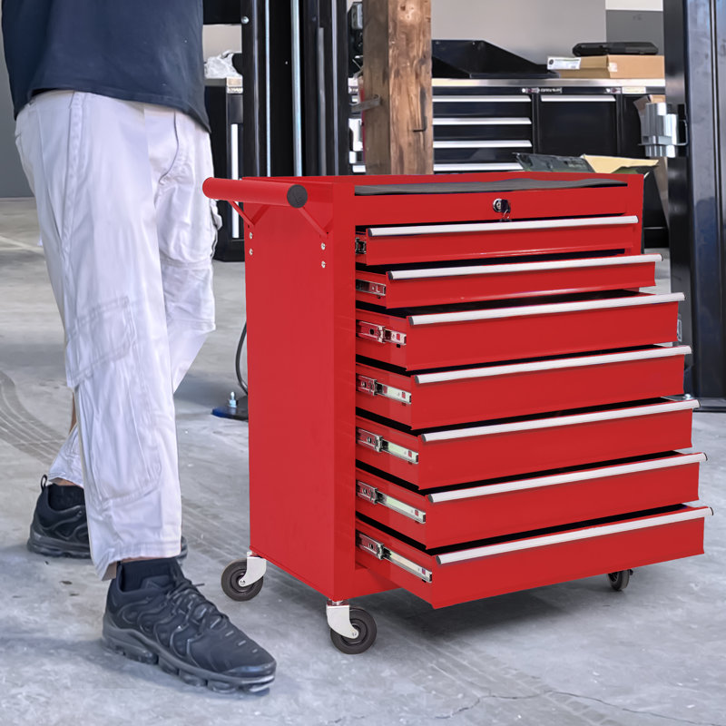 7 Drawer And 6 Drawer Rolling Tool Box, Portable Storage Tool Box With Wheels, Red