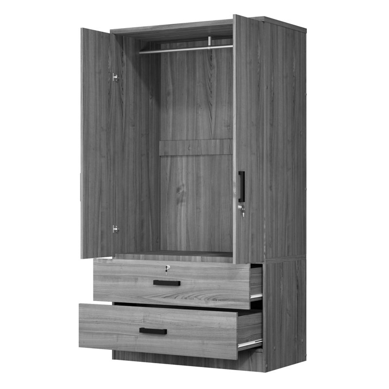 Scottie 2-Door Wardrobe with 2-Drawers New and Improved, Grey