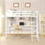 Lit mezzanine simple avec tablettes de rangement, bureau et échelle
