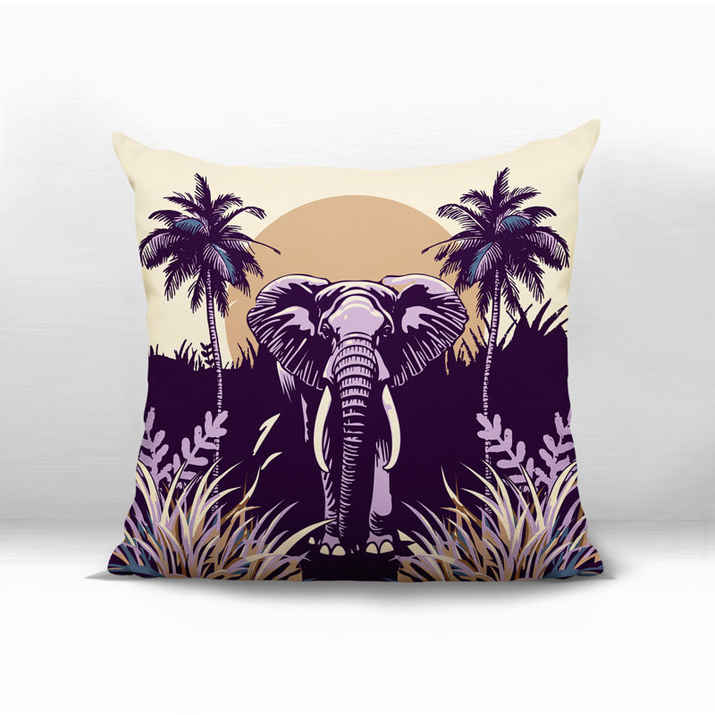 Coussin décoratif intérieur / extérieur Sima Elephant, Carré 17 po, Mauve