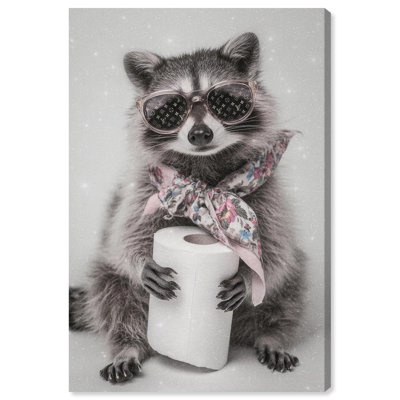 Glam Roll Raccoon Bathroom Decor Canvas Print by Art Remedy