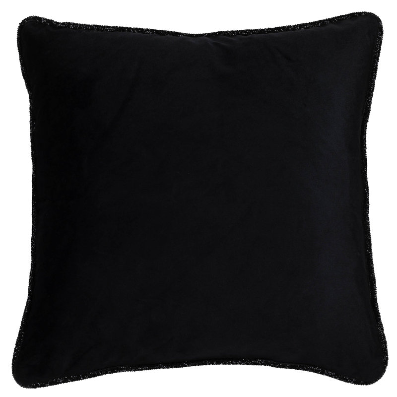 Coussin de bordure Sparkles Home Velours avec bordure en strass | Insertion de plumes, H 16 po x l 16 po, Noir