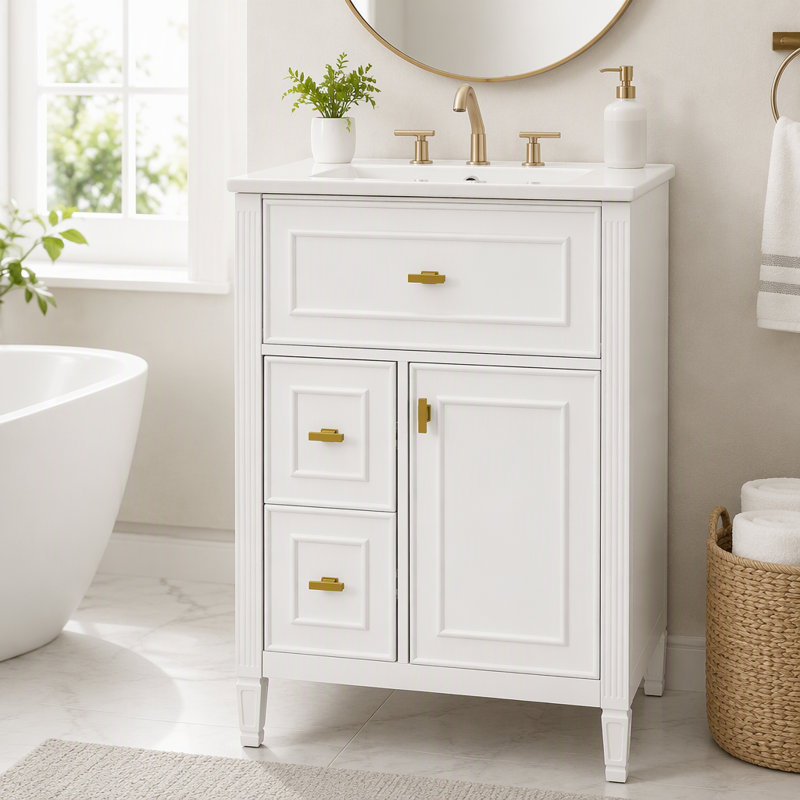Meuble-lavabo de 30 po avec lavabo et rangement intelligent, White, 24
