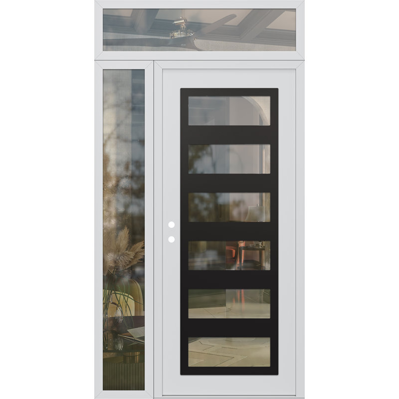 C9 droite 52 po X 96 po Panneau de porte en verre transparent blanc et blanc à panneau avec porte d'entrée avant en verre transparent Sidelite et Transom