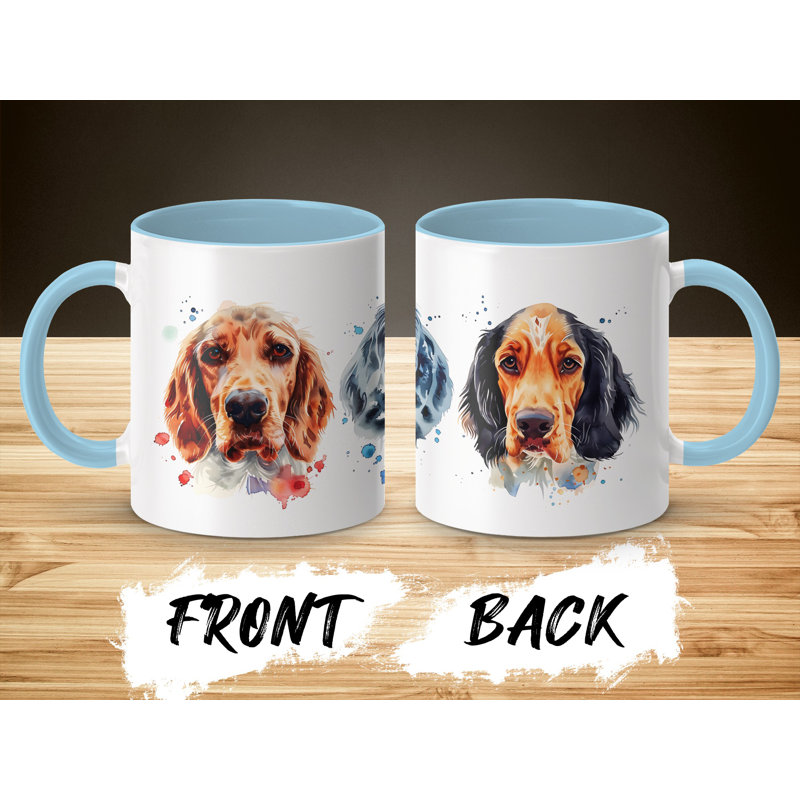 Artistic Watercolor Spaniel Dogs 11oz Coffee Mug, Light Blue, 4