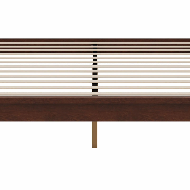 Base de lit plateforme en bois avec support en lattes de bois, Chocolat