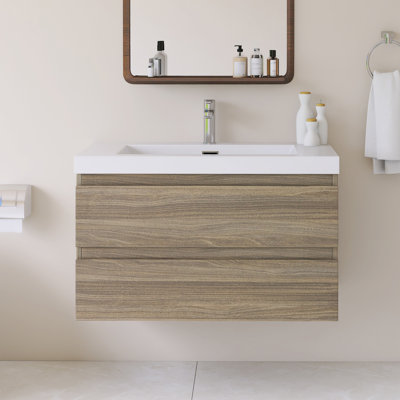 Meuble-lavabo mural simple avec plateau en résine intégré blanc