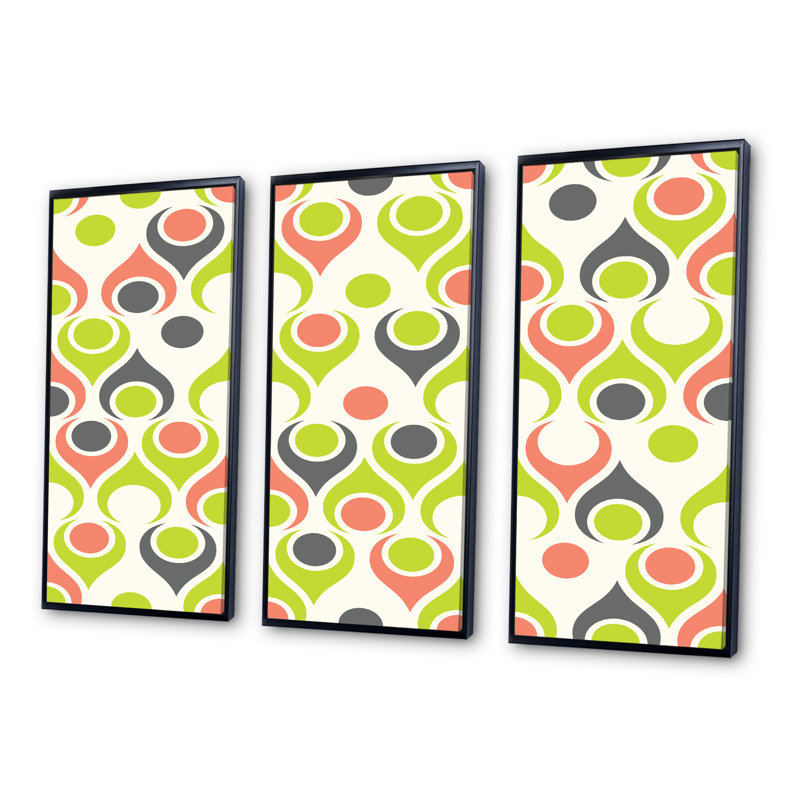 Retro Abstract Drops II - 3 Piece Floater Frame Print on Canvas, Black Framed, 28" H x 36" W x 1" D