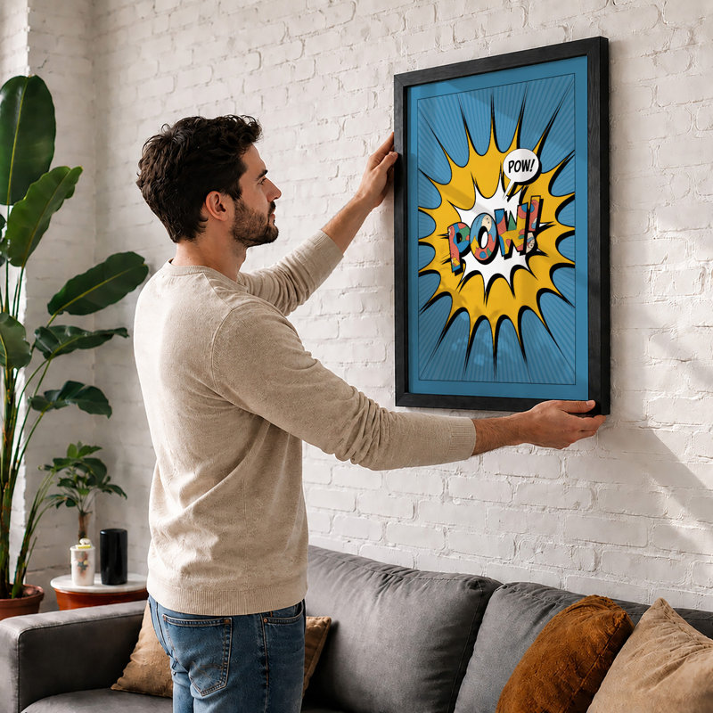 Comic Explosion Burst Retro - Framed Print, A1 - 84.1 x 59.4 cm, White