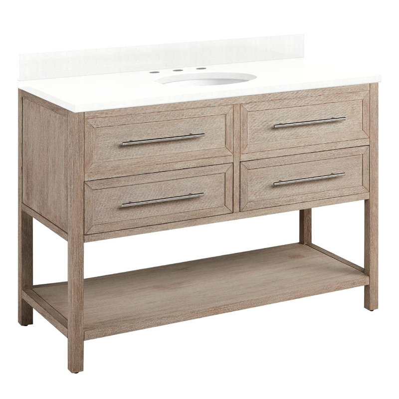 48" Robertson Single Bathroom Vanity Set with Oval Undermount Sink, Black, 8" Widespread, Feathered White Quartz
