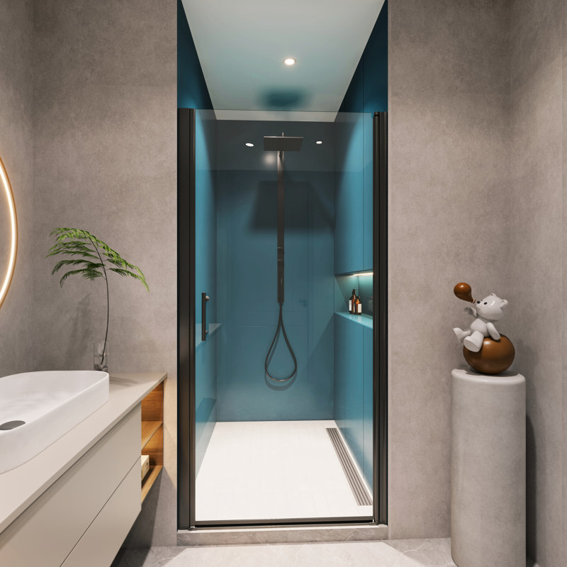 Porte de douche pivotante avec fonction de fuite - baignoire en verre trempé noir mat de 1/4 po