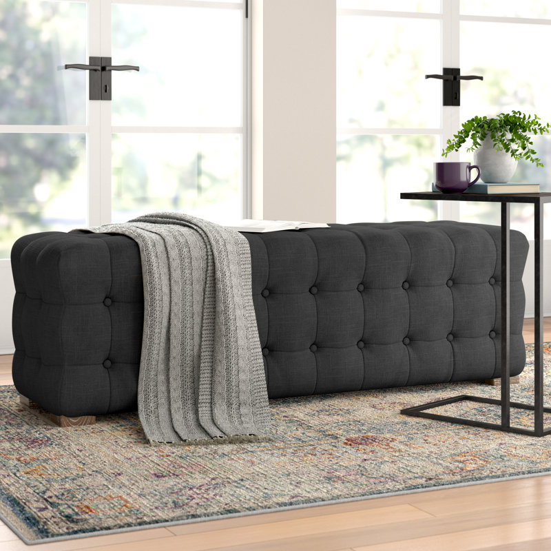Huskins Linen Upholstered Bench, Dark Grey Linen