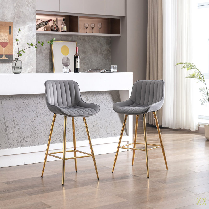 Ensemble de 30 tabourets de bar de 30 po avec tabouret de comptoir en velours chromé, Grey, Bar Stool (30" Seat Height)
