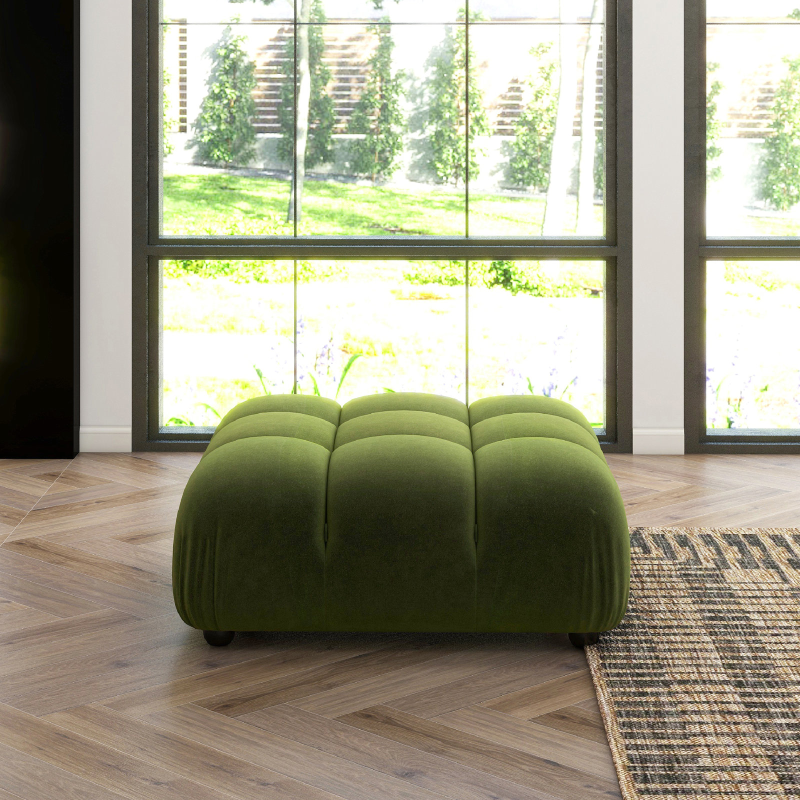 Reva 36" Ottoman, Olive Green Velvet