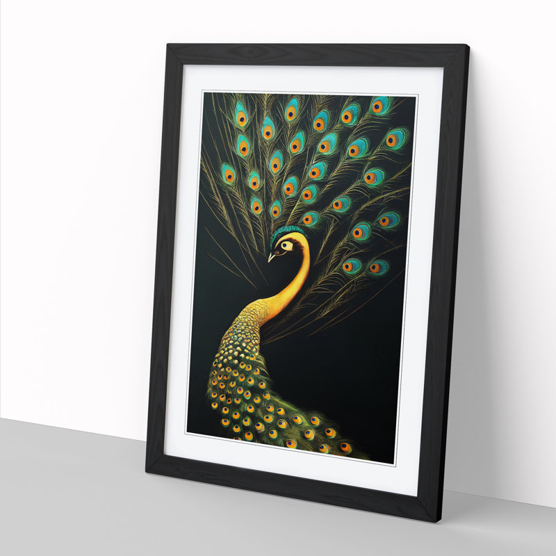 Peacock Vol.3 - Single Picture Frame Painting, Black, 64cm H x 46cm W x 2cm D