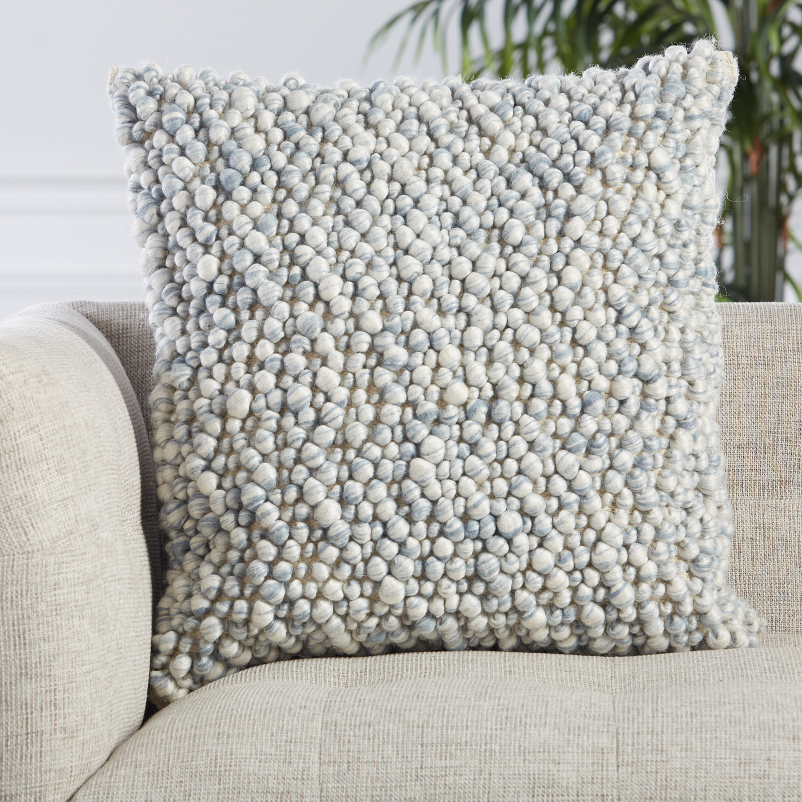 Upson Embroidered Wool Throw Pillow, Light Blue, Polyester