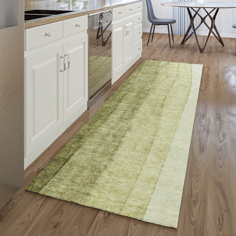 Premium Machine Washable Prisco Olive Rug, Runner 2'3" x 7'6"