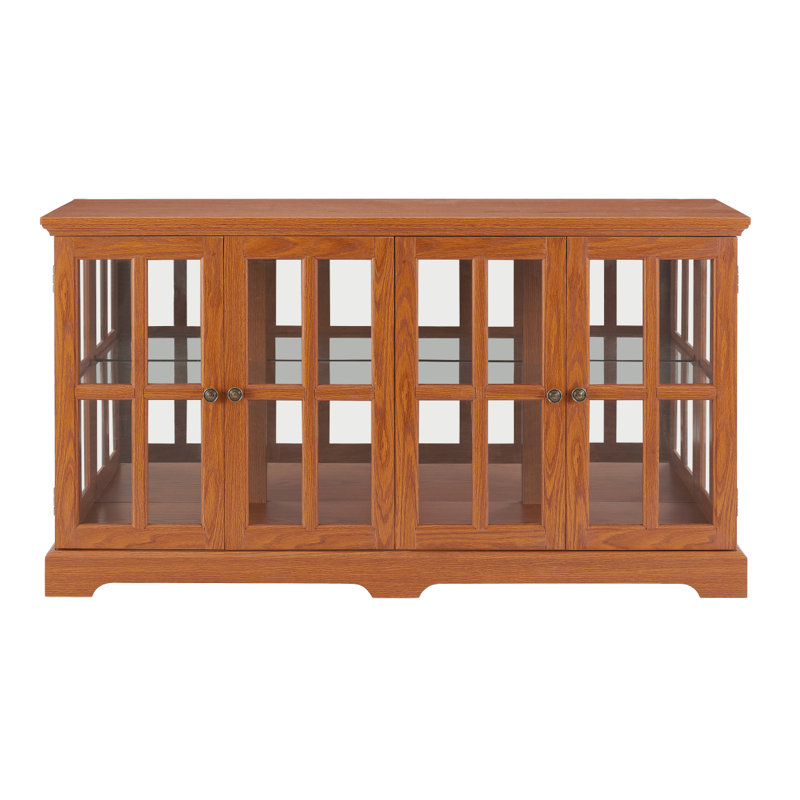 Vitrine à DEL avec vitrine antique avec portes en verre et tablettes réglables, Chêne
