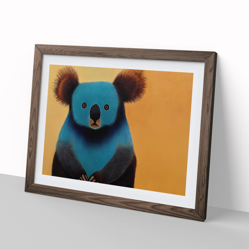 Adorable Koala Bear - Single Picture Frame Painting, 25cm H x 34cm W x 2cm D, Walnut Framed