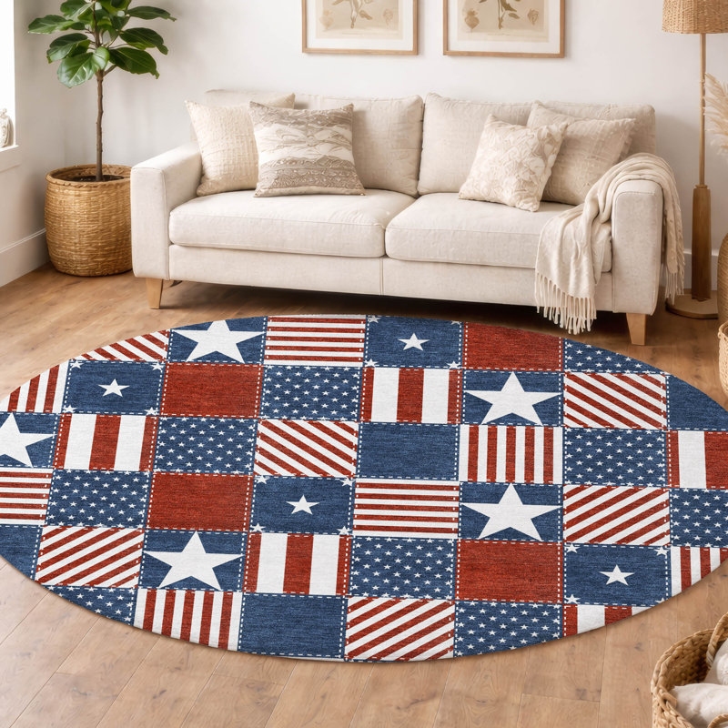Machine Washable Indoor/Outdoor Chantille ACN2848 Americana Rug, 8' Round