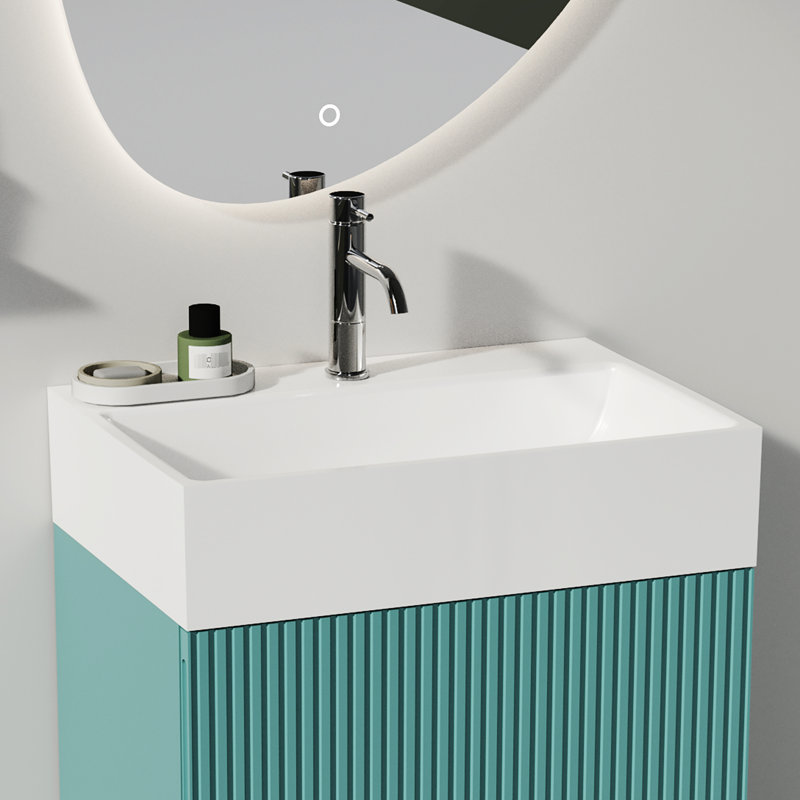 Lavabo de salle de bain intégré en céramique blanche 20 po x 14 po, teint, facile à nettoyer, aspect brillant pour 1 trou de robinet, trop-plein, matériau, surface lisse, esthétique moderne