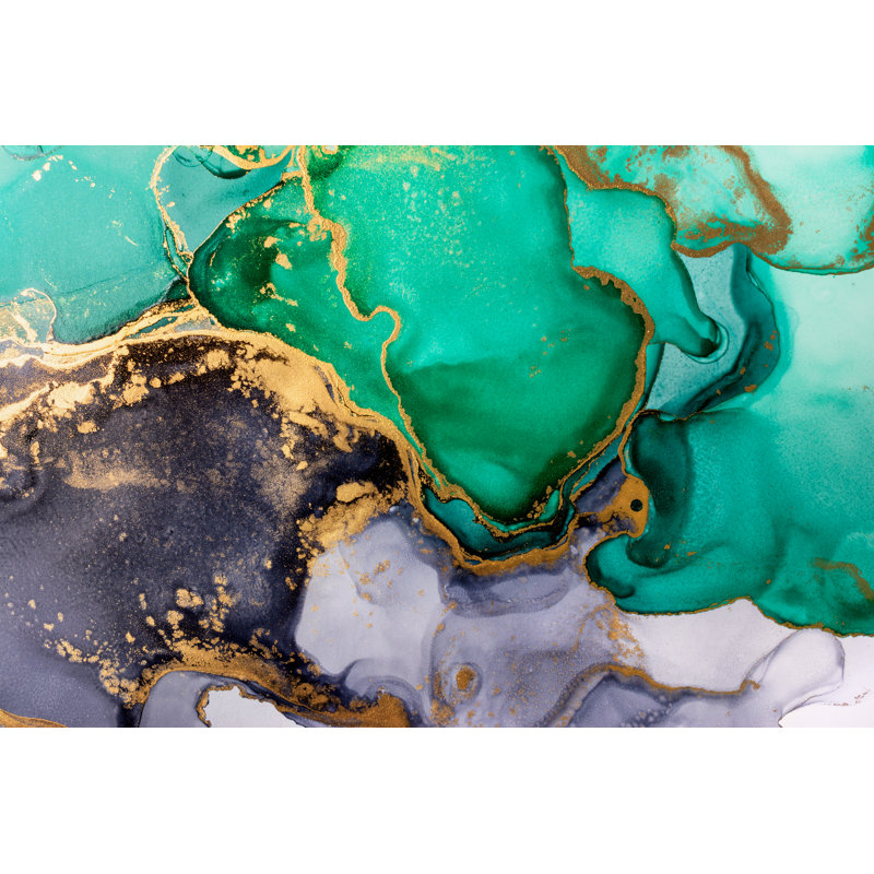 Anaum Green, Black And Golden by Ehrlif - Wrapped Canvas Print, 61cm H x 91cm W x 3.8cm D