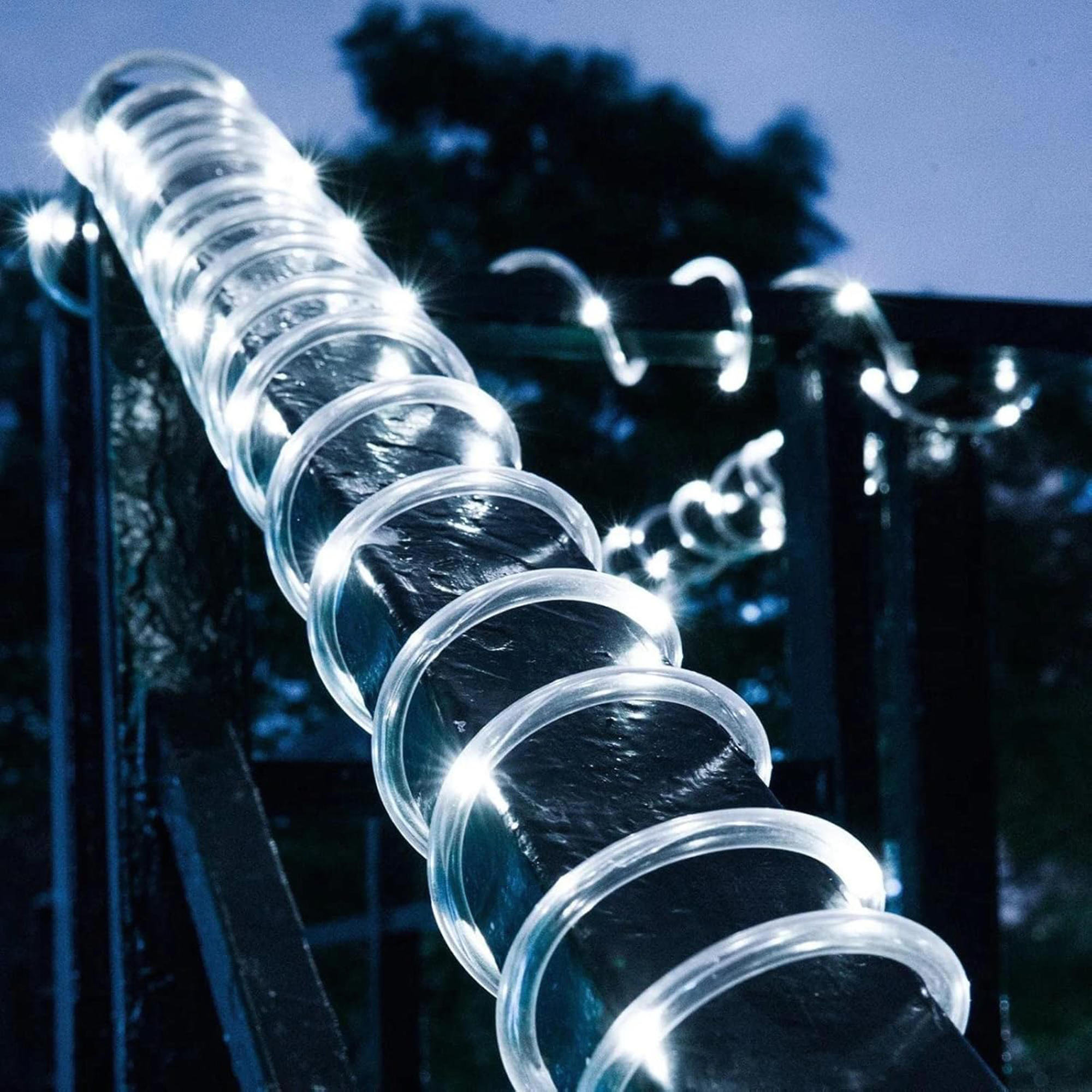 The Holiday Aisle® 200 LED Solar Outdoor Rope Lights, 8 Modes Timer ...