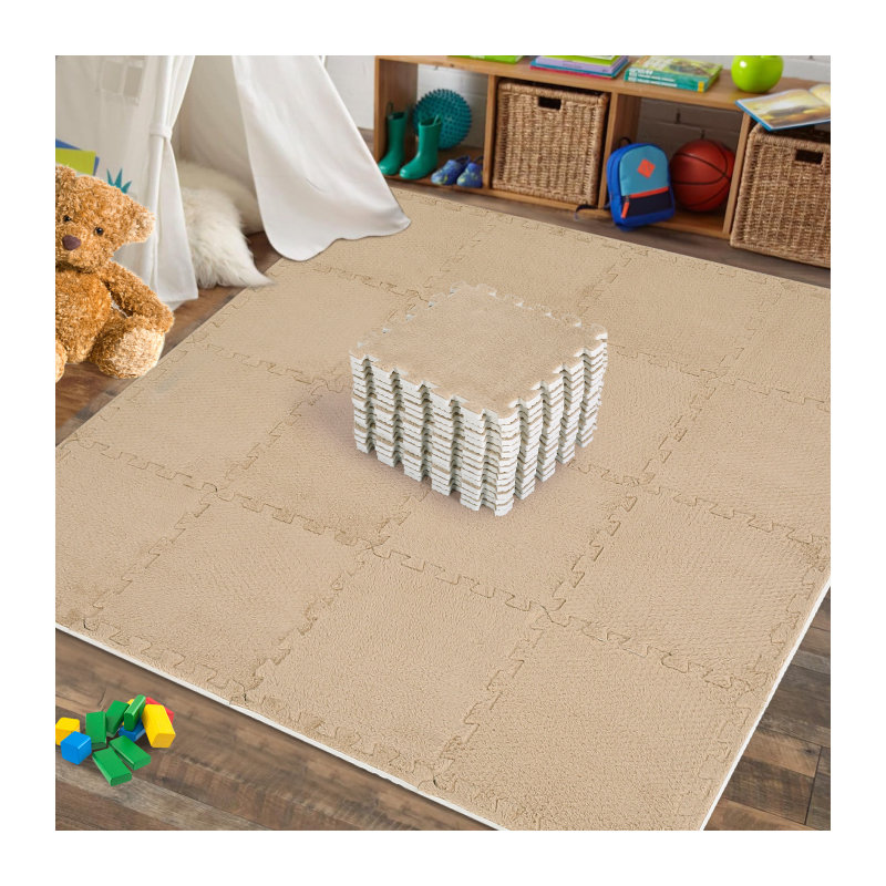 16 pièces de tapis de sol moelleux en mousse EVA, Beige