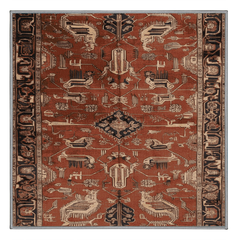 Machine Washable Persian Brown Area Rug, Square 4'
