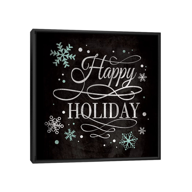 Art textuel sur toile tendue joyeuses fêtes, H 18 po x l 18 po x P 1,5 po, Toile encadrée noire, Pas de tapis