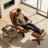  360° Swivel Genuine Leather Recliner Chair with Ottoman, Adjustable Backrest Accent Chair for Living Room-976074924