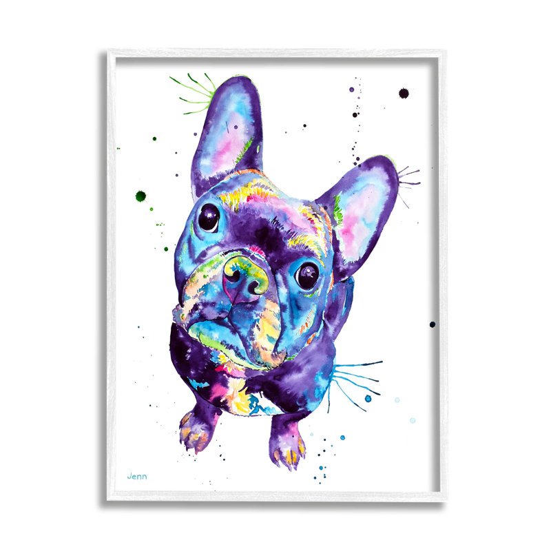 Art de giclée de chien mauve français par Jen Seeley, H 20 po x l 16 po x P 1,5 po, Giclée encadrée blanc bord de mer