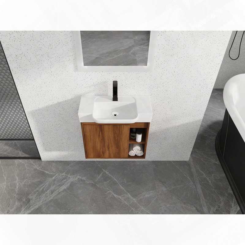 Meuble-lavabo mural avec lavabo en céramique, 24', Brun ébène